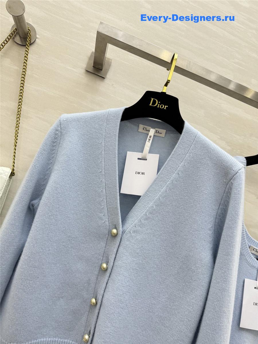 Ch**el light blue pearl button knit suit
