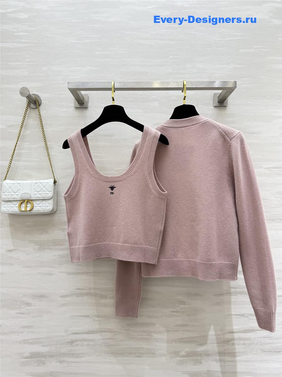 Ch**el pink pearl button knit suit