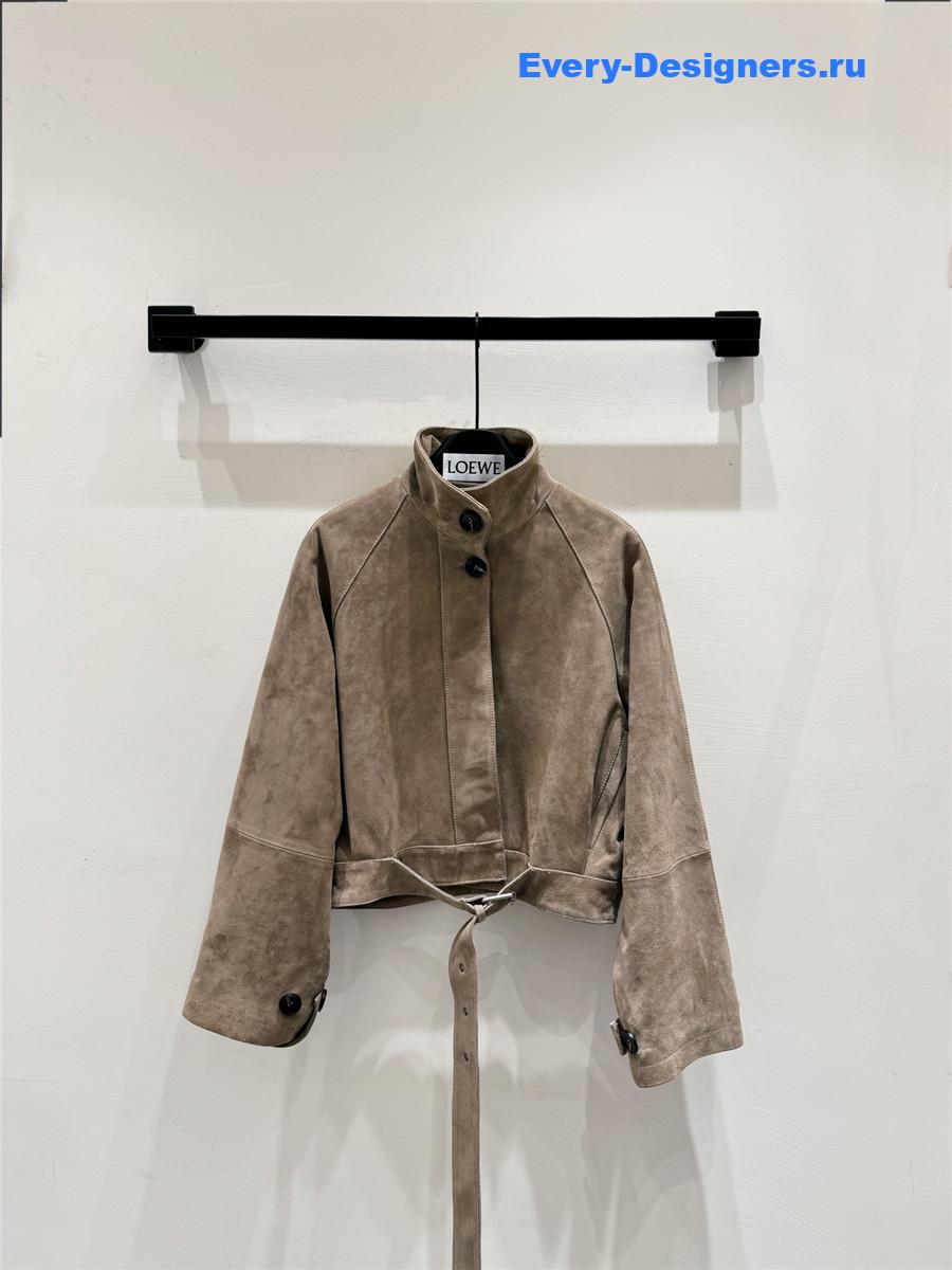 L0ew* beige suede lambskin balloon jacket