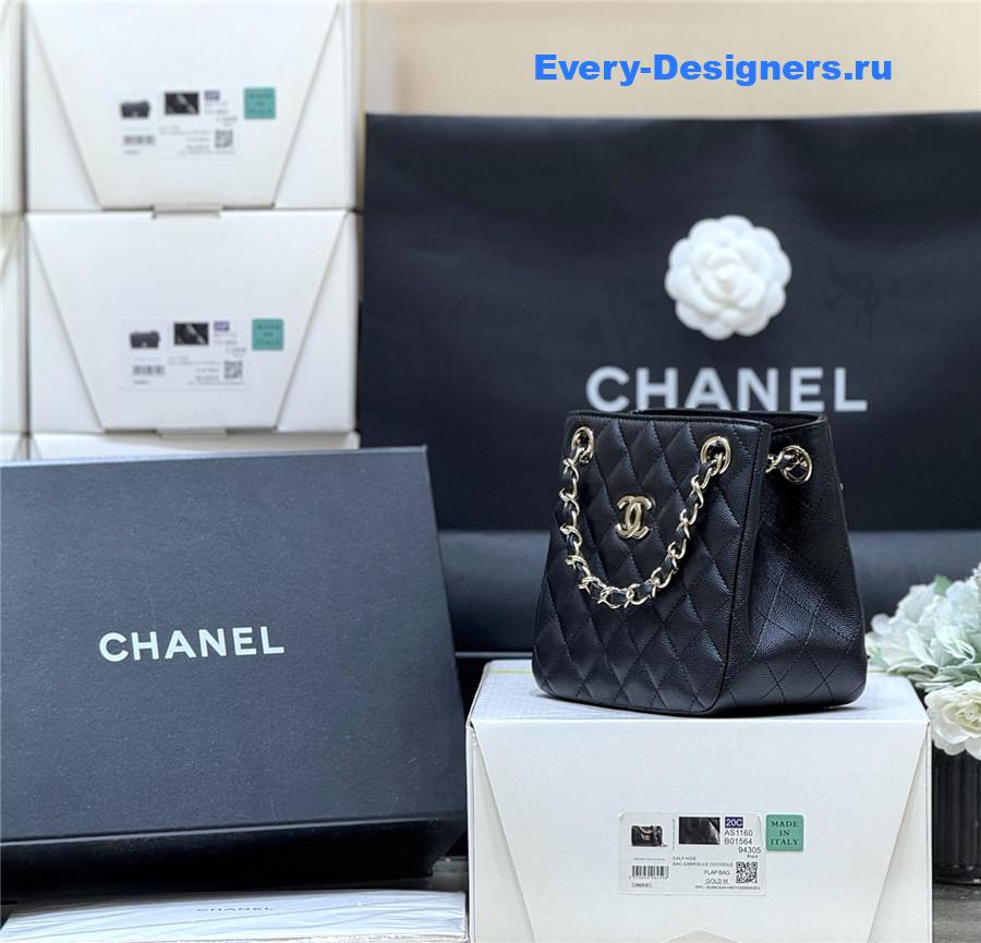 Ch**el black caviar quilted mini bucket bag