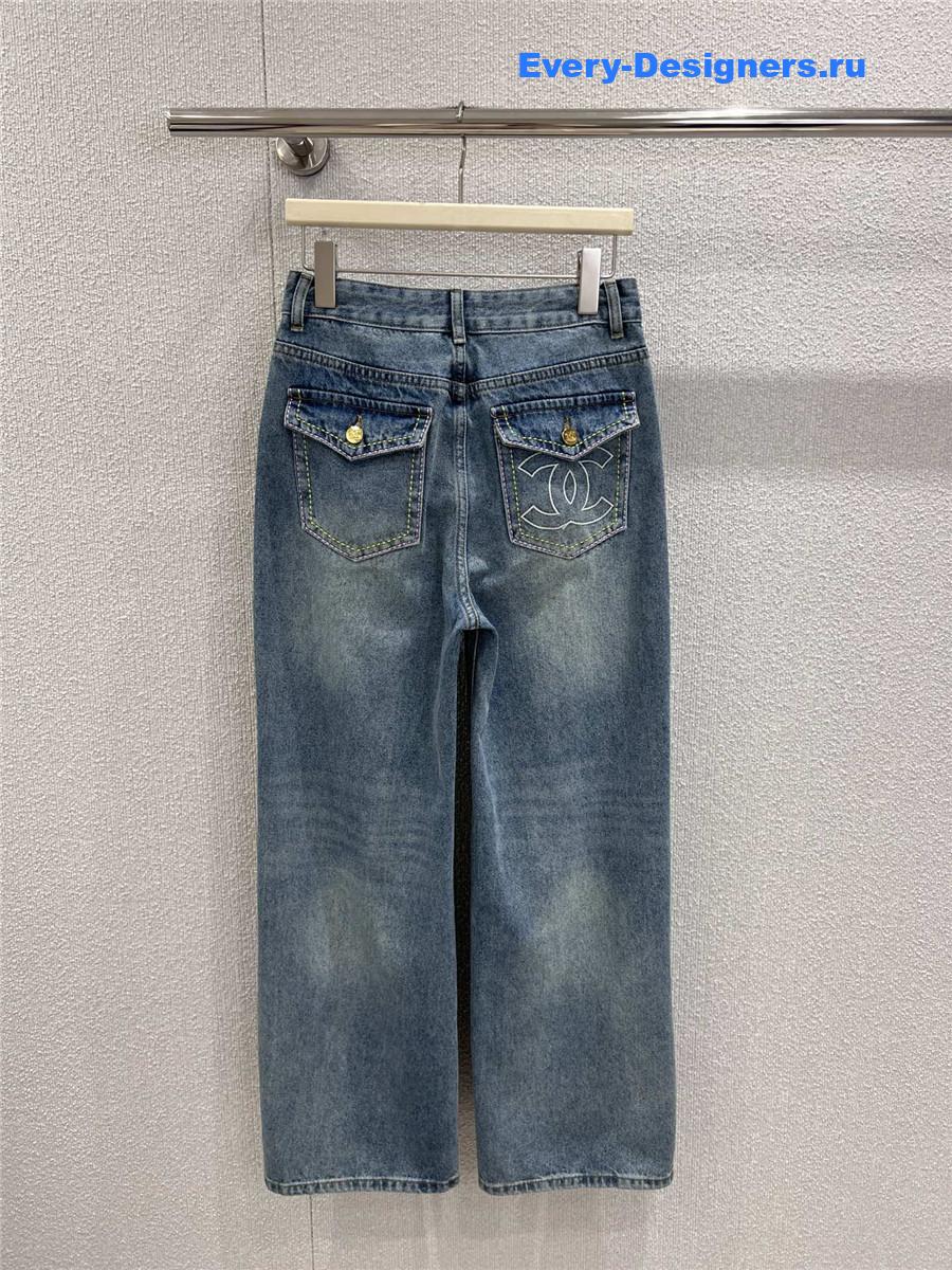 Ch**el blue embroidered straight jeans