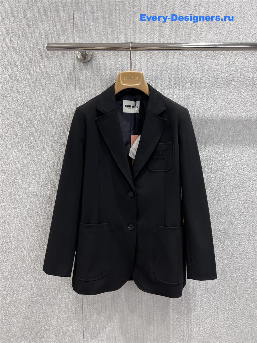 Miu Miu Black Cotton Jersey Jacket Blazer