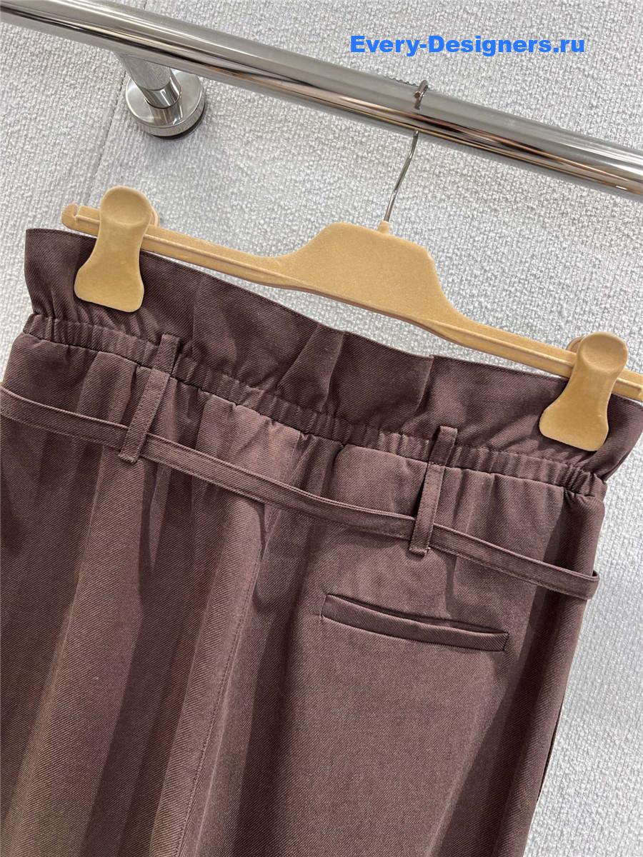 Miu Miu Floral Waistband Lace-Up Trousers In Brown