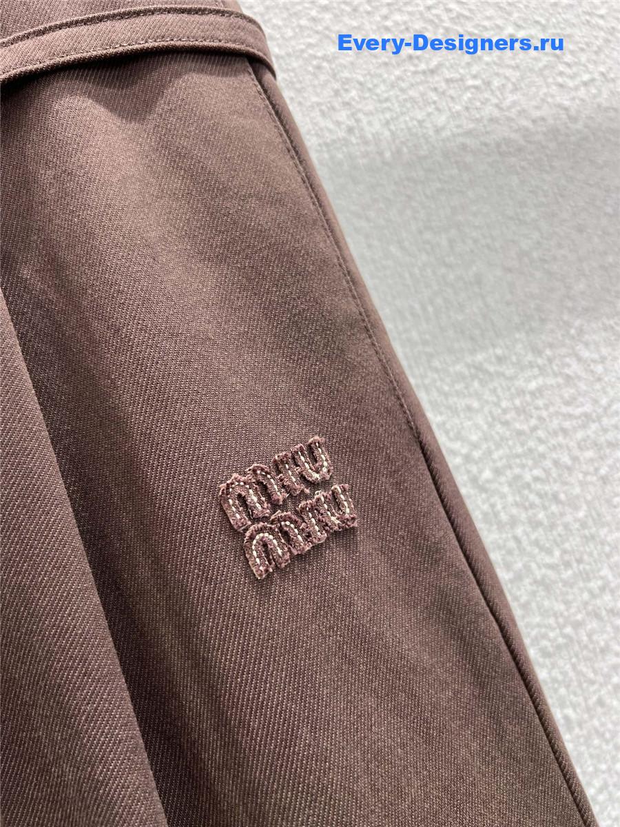 Miu Miu Floral Waistband Lace-Up Trousers In Brown