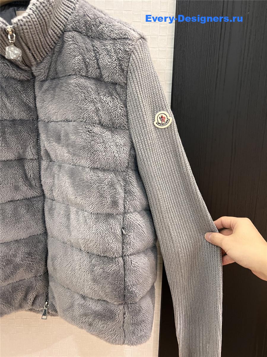 Moncler Grey Wool-Teddy Zip Cardigan