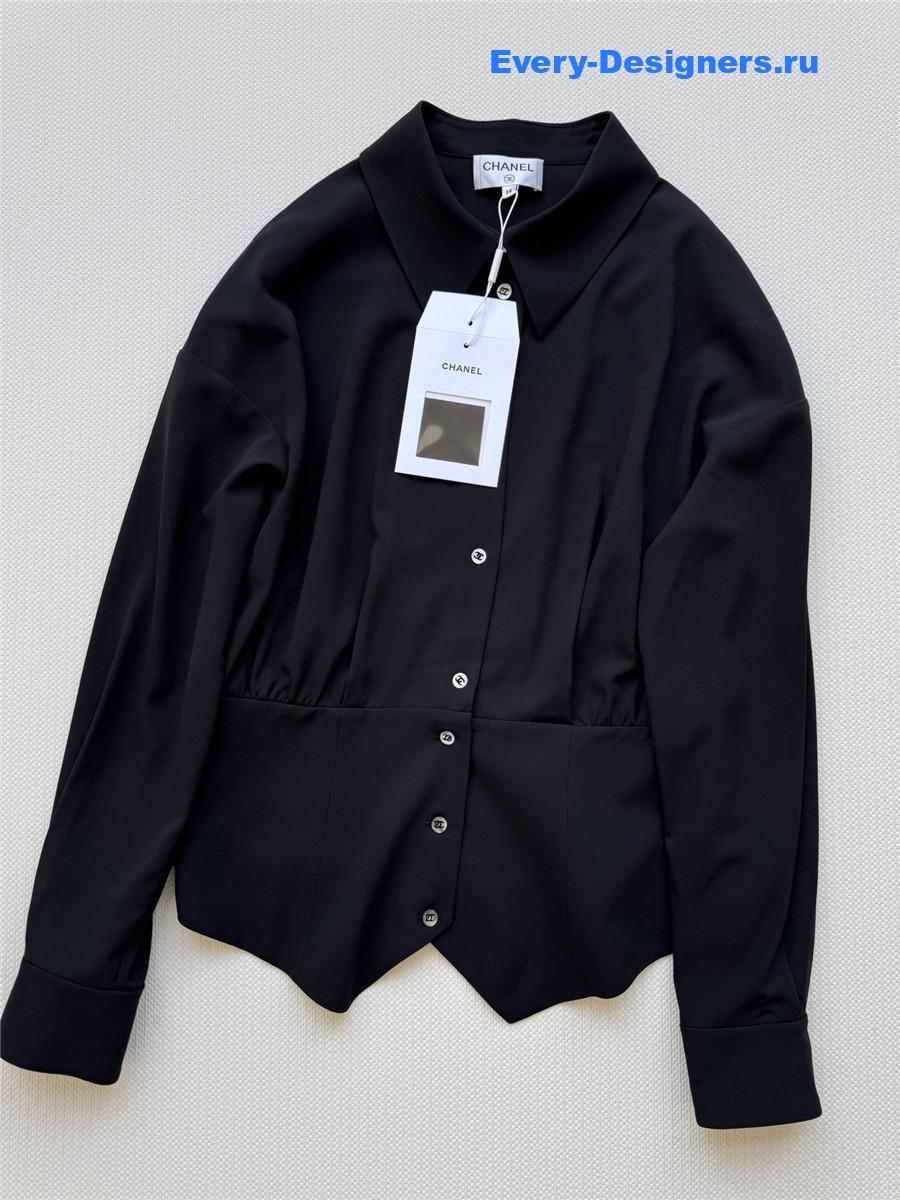Ch**el black silk lapel shirt
