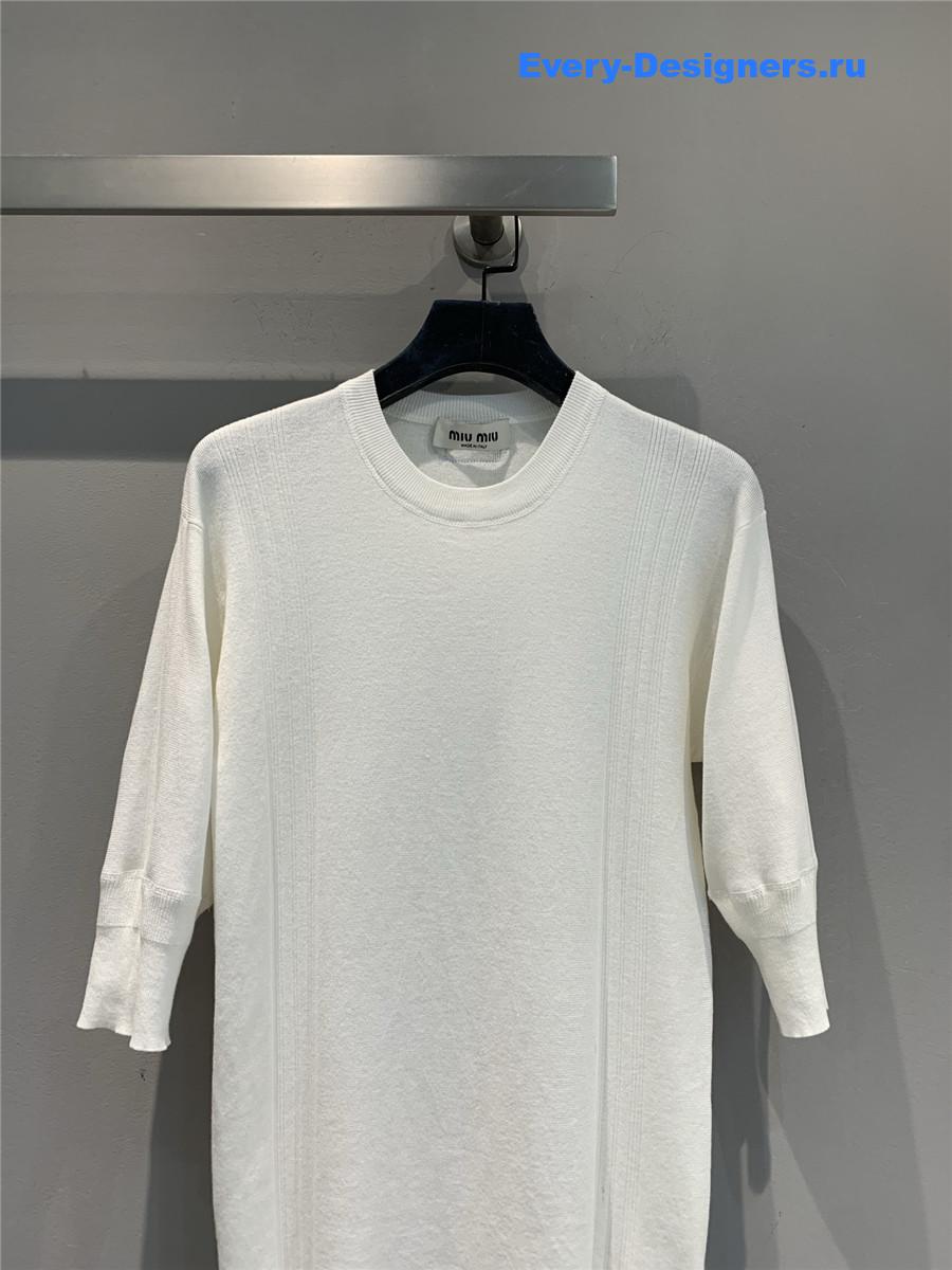 Miu Miu White Crew Neck Knit Top