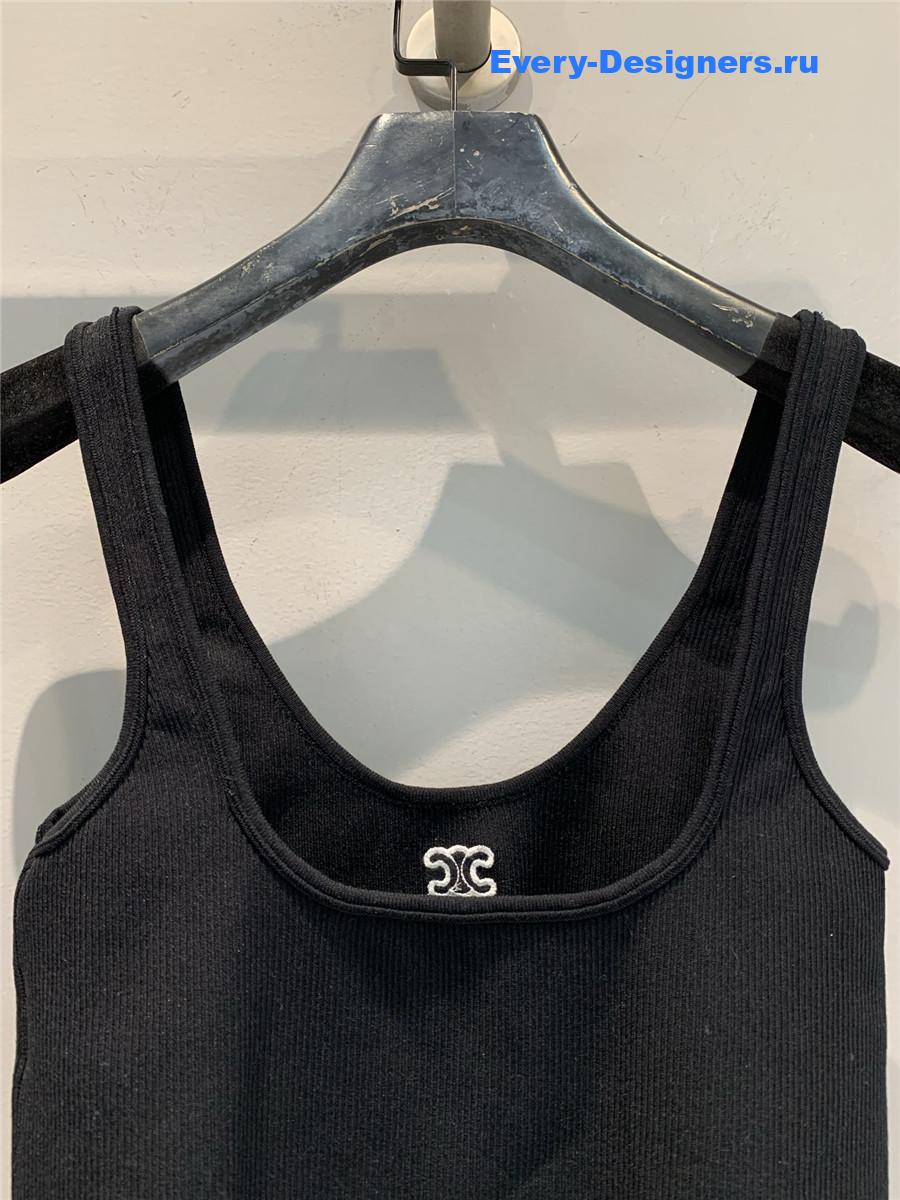 Ce1i*e black logo-embroidered cropped top