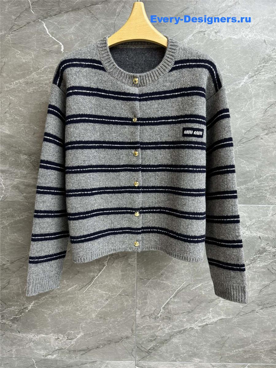 Miu Miu Grey+blue Shetland Knit Cardigan