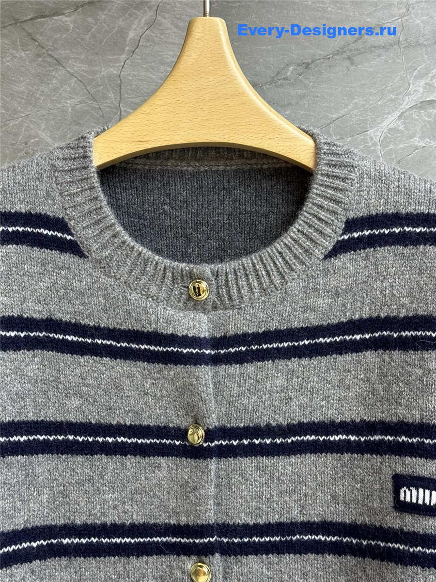Miu Miu Grey+blue Shetland Knit Cardigan