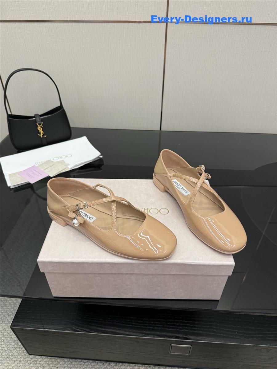 Jimmy Cho Eleri Beige Patent Ballet Flats