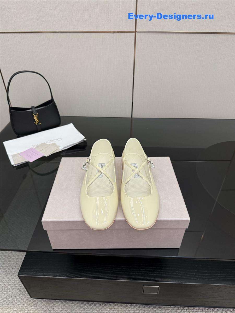 Jimmy Cho Eleri White Patent Ballet Flats