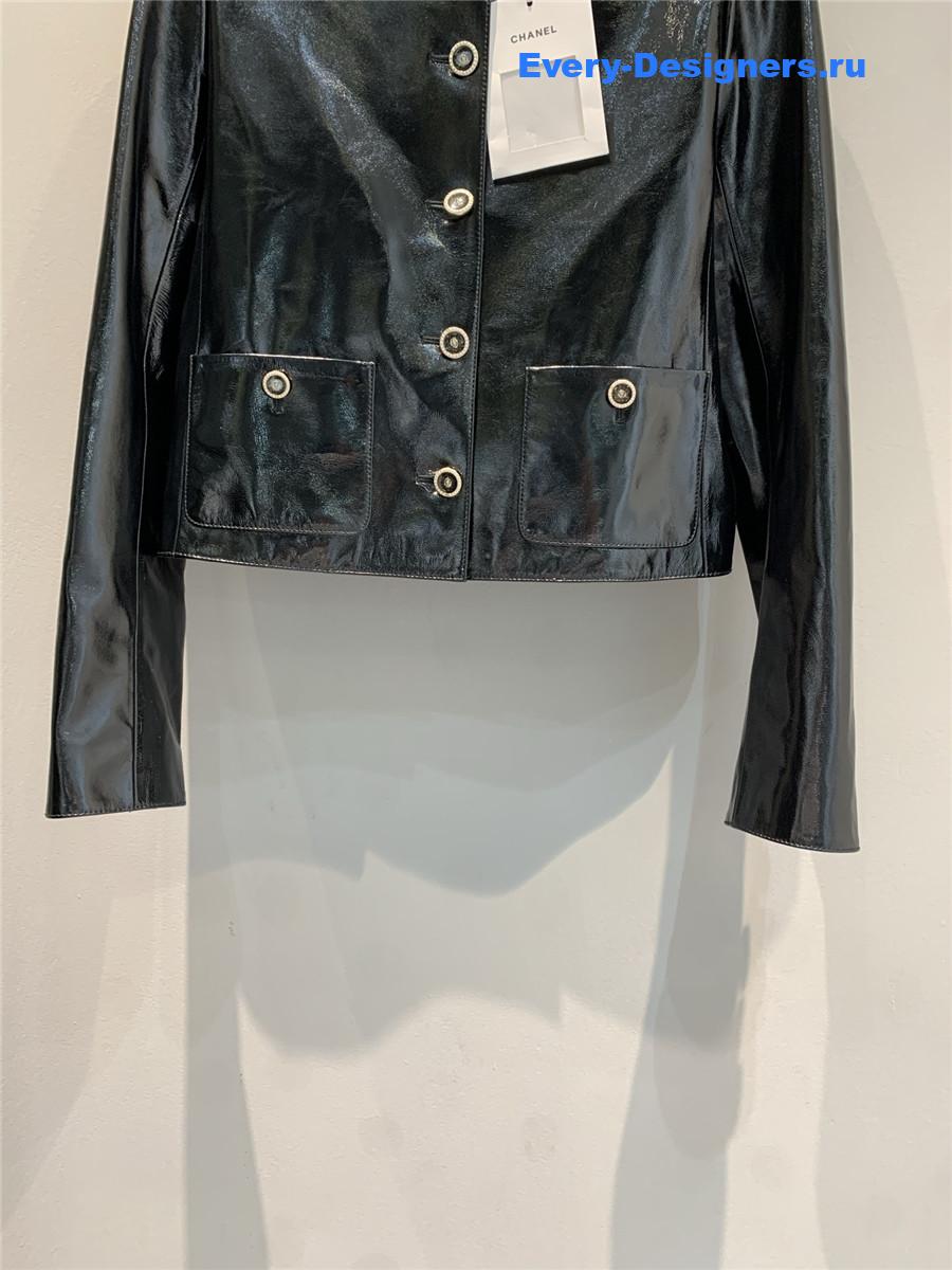 Ch**el black lambskin short leather jacket