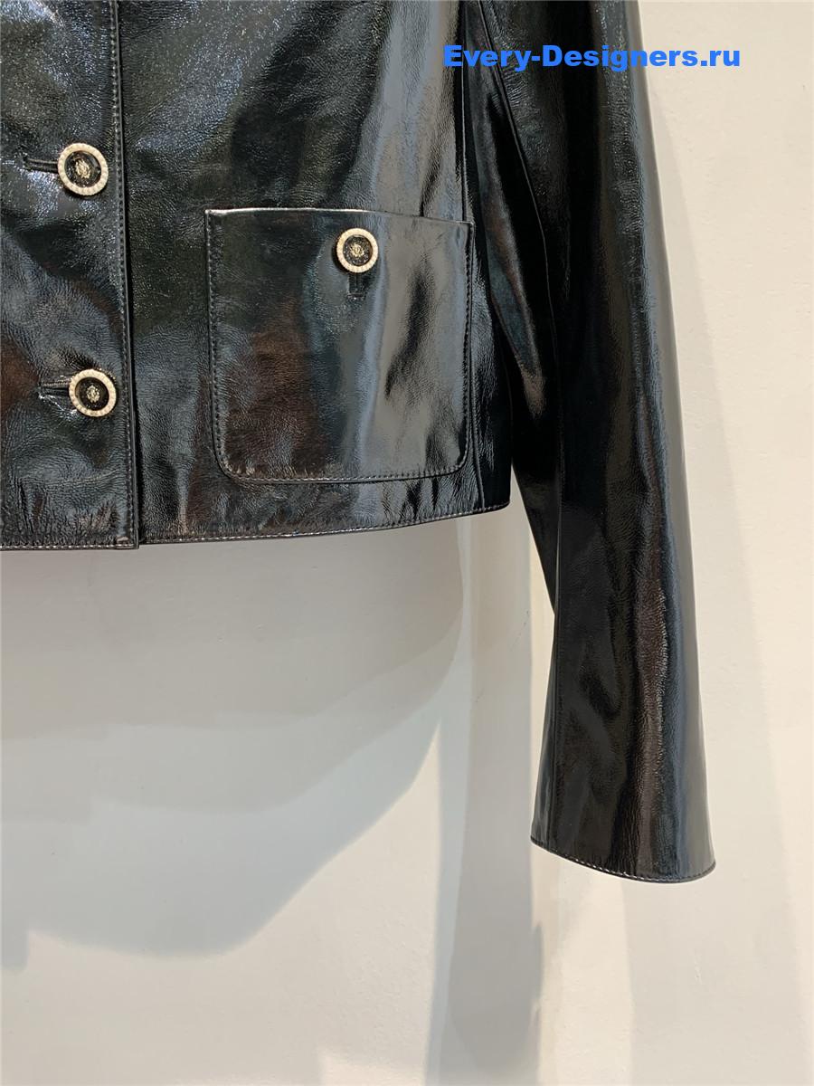Ch**el black lambskin short leather jacket