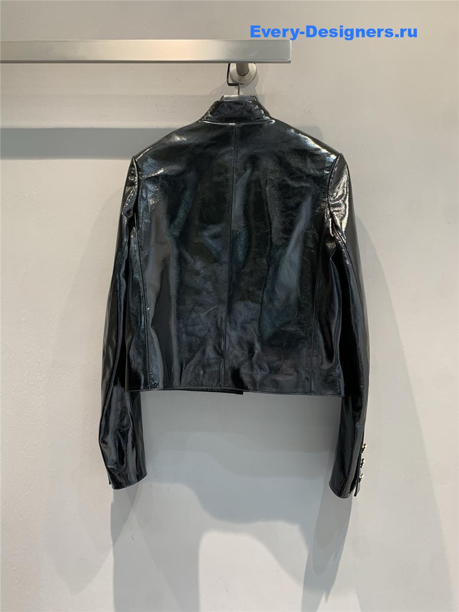 Ch**el black lambskin short leather jacket