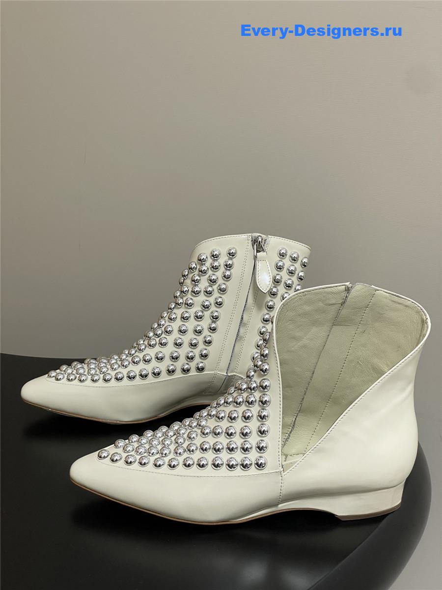 ALAIA Studded White Leather Ankle Boot