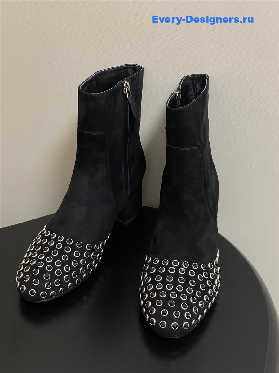 Alaia Black Embellished Suede Ankle Boots