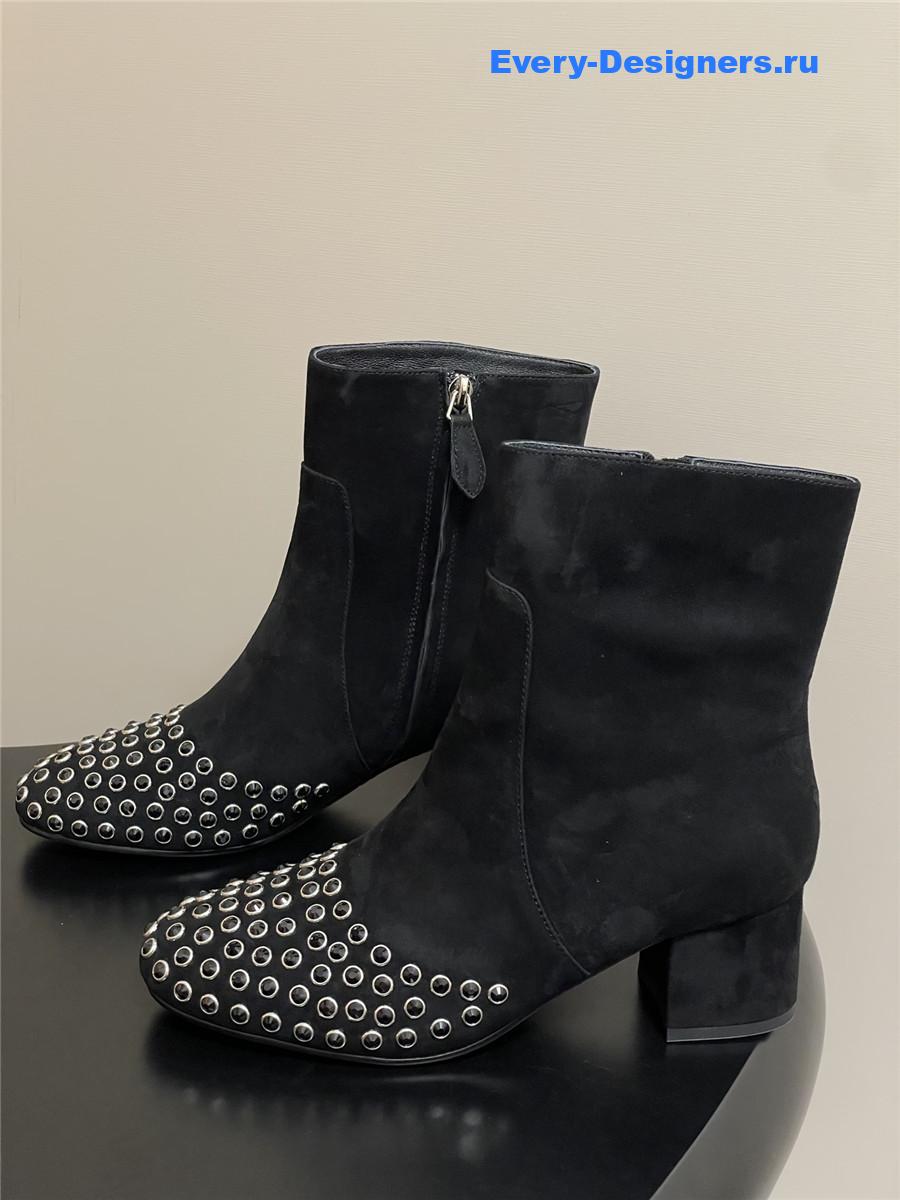Alaia Black Embellished Suede Ankle Boots