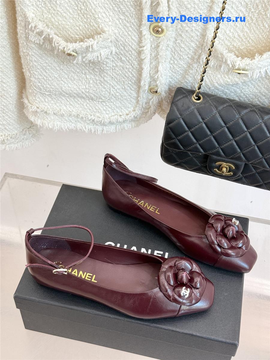Ch**el burgundy camellia mary jane flats
