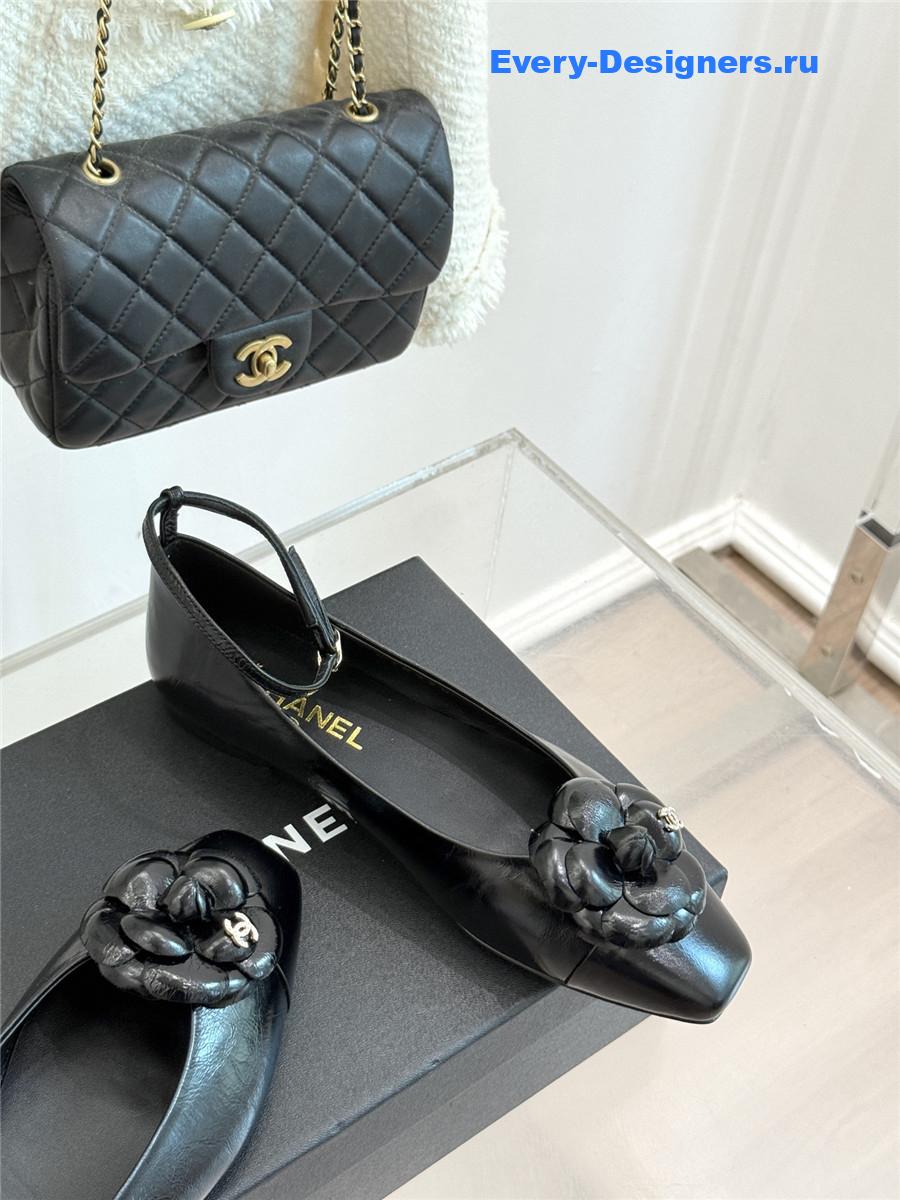 Ch**el black camellia mary jane flats