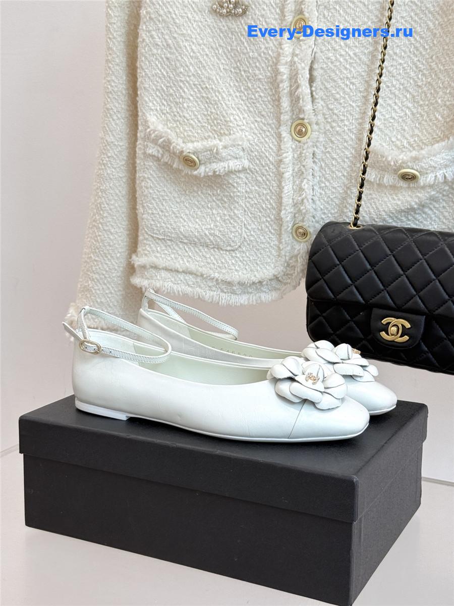 Ch**el white camellia mary jane flats
