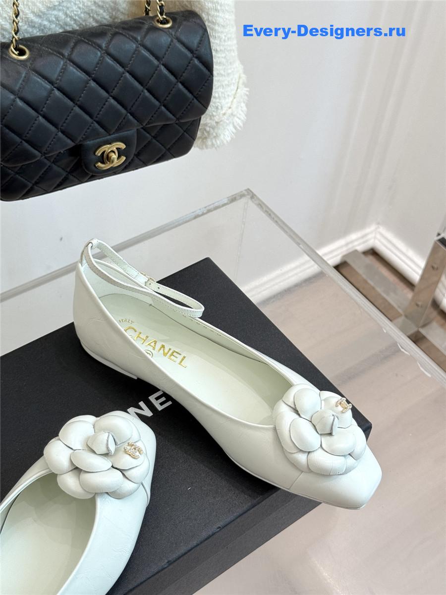 Ch**el white camellia mary jane flats