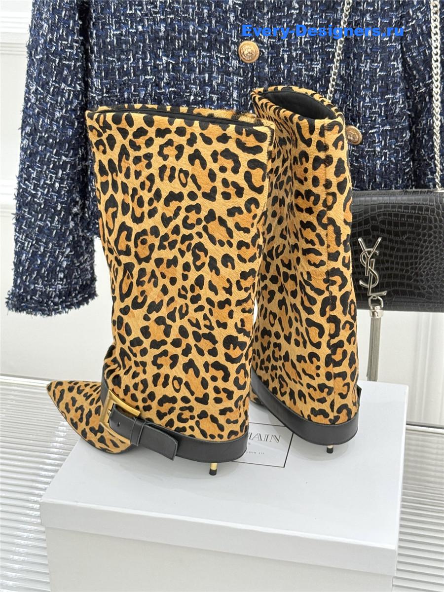 Balmain Anthem Leopard Print Leather Boots