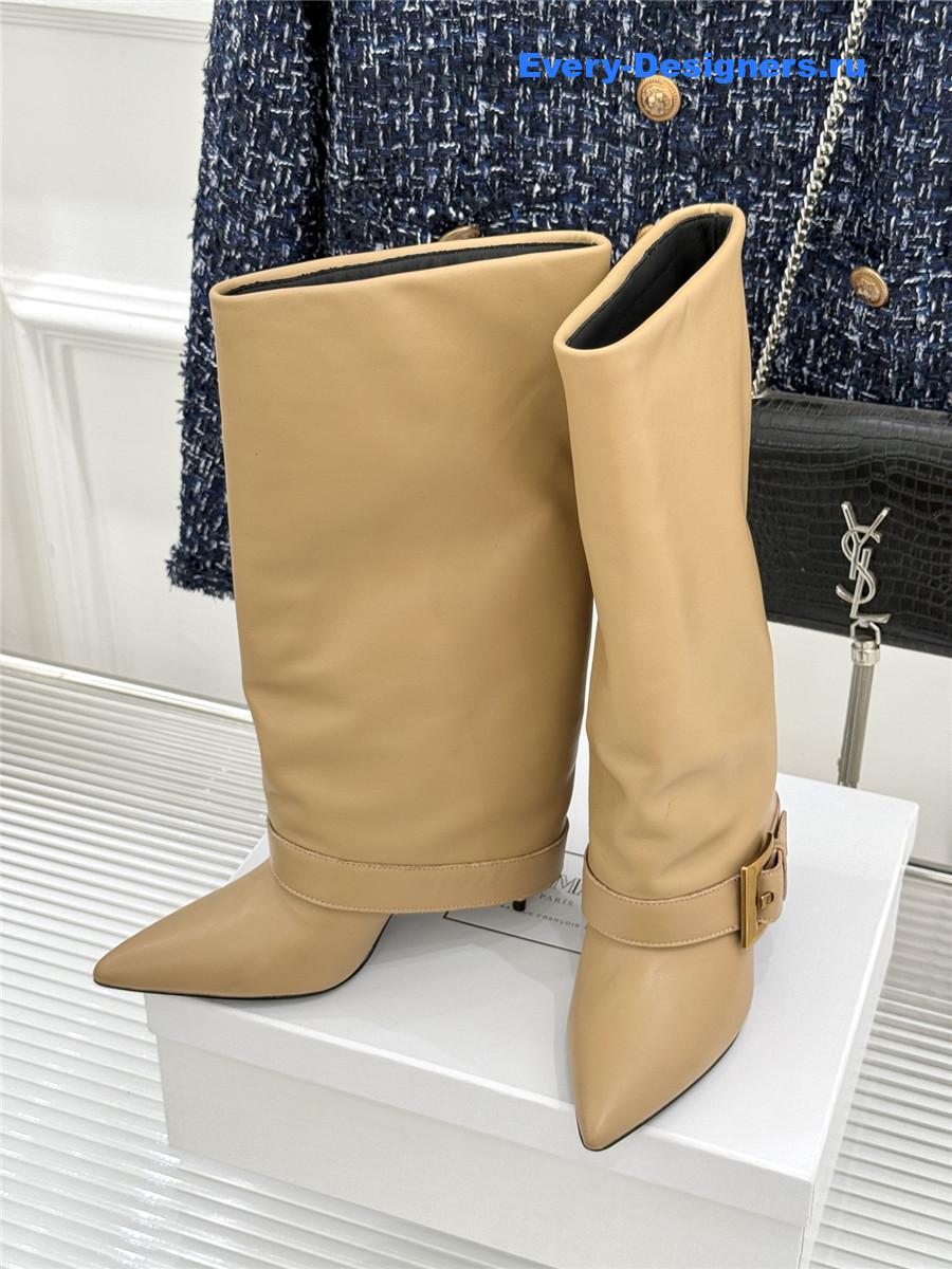 Balmain Anthe Beige Leather Knee-High Boots