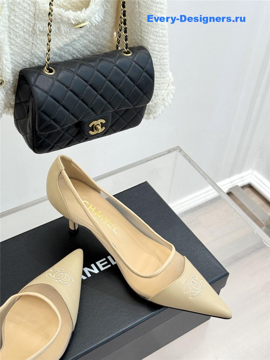 Ch**el beige mesh logo toe pumps