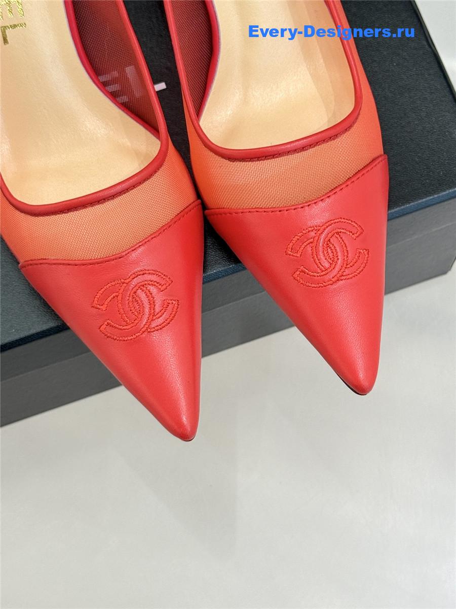 Ch**el red mesh logo toe pumps