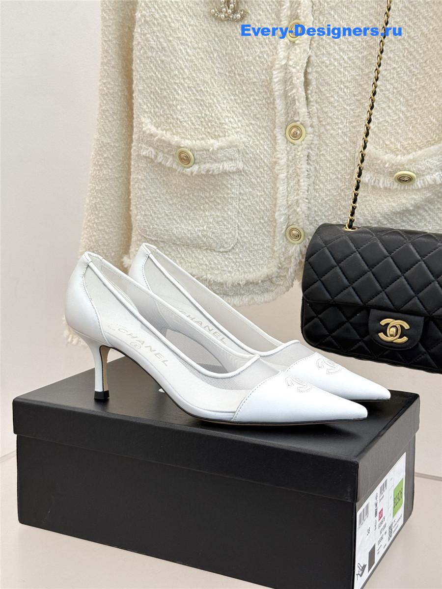 Ch**el white mesh logo toe pumps