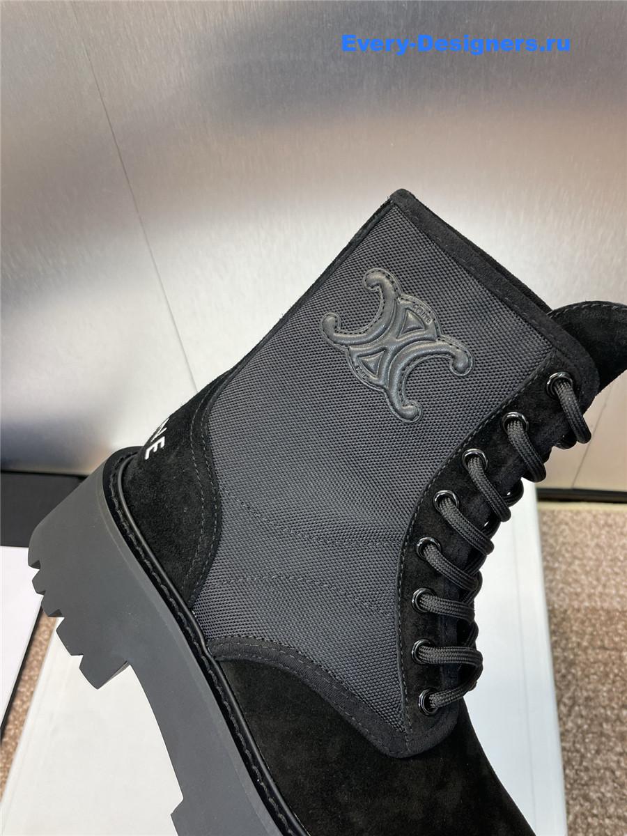Ce1i*e bulky lace-up black canvas & calfskin boot