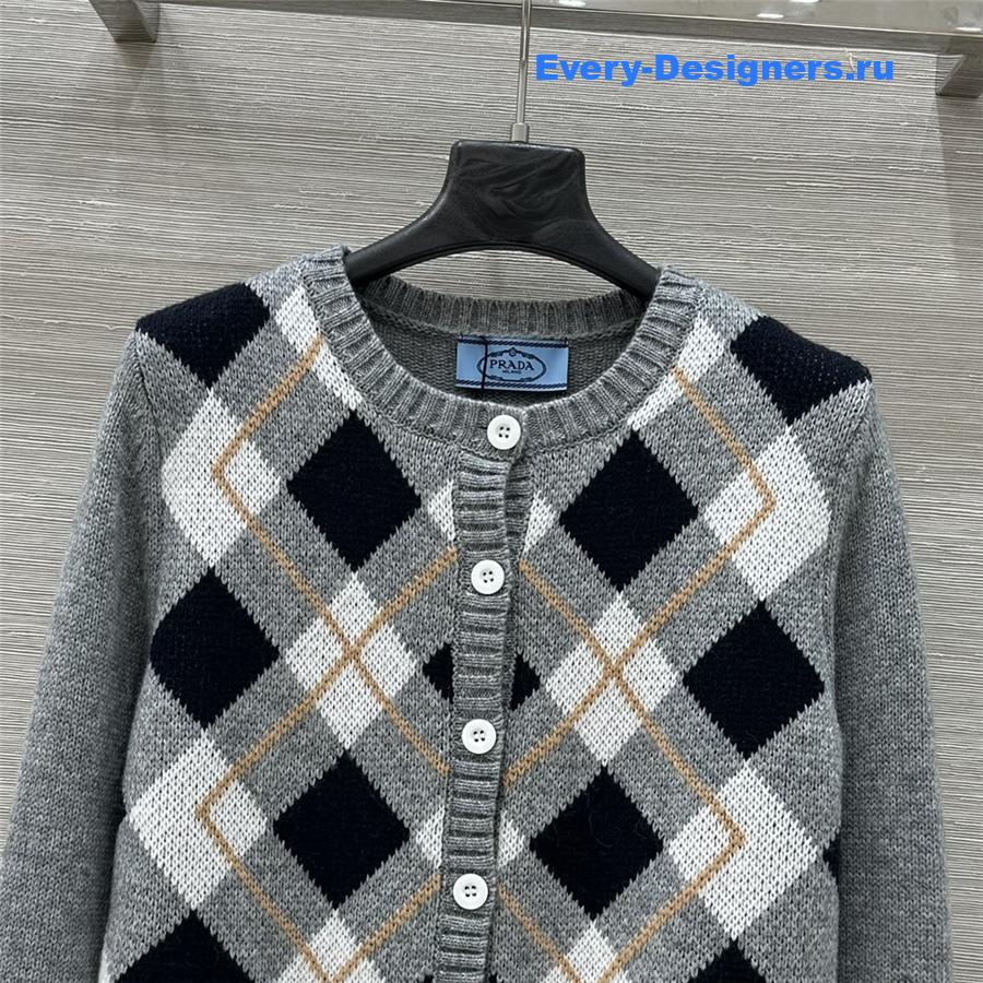 Pra*a cashmere argyle crewneck cardigan