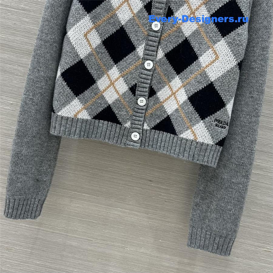 Pra*a cashmere argyle crewneck cardigan