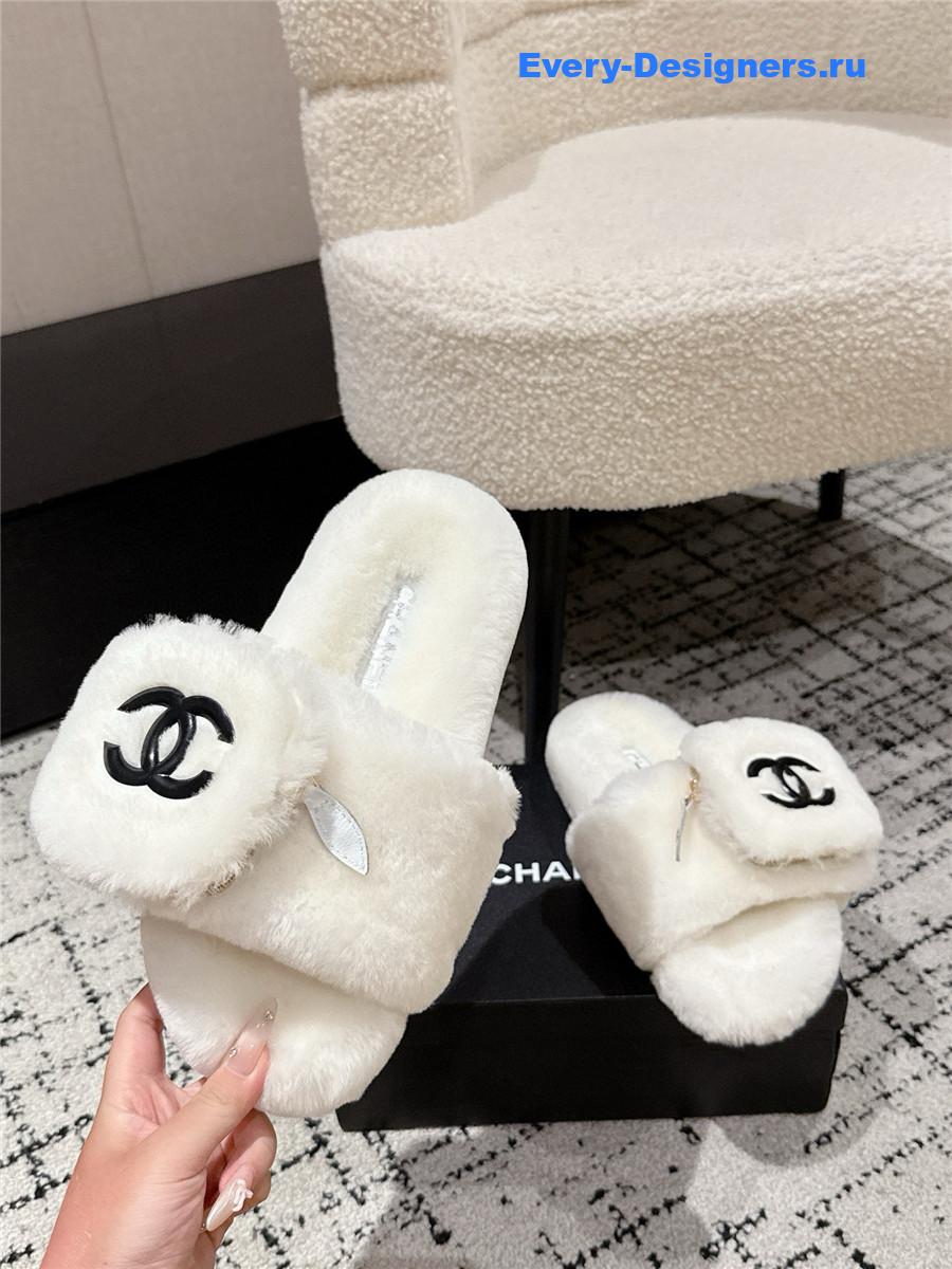 Ch**el white logo cc wool slides