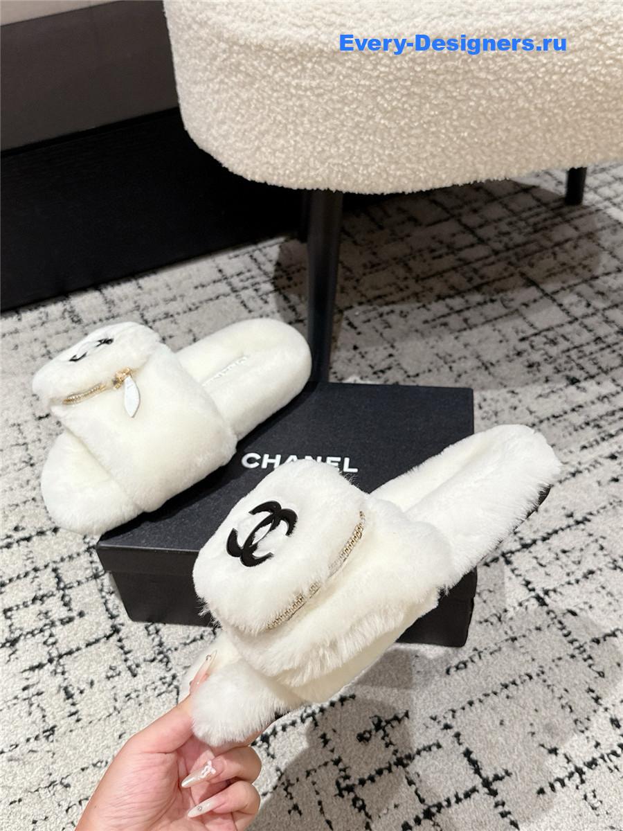 Ch**el white logo cc wool slides