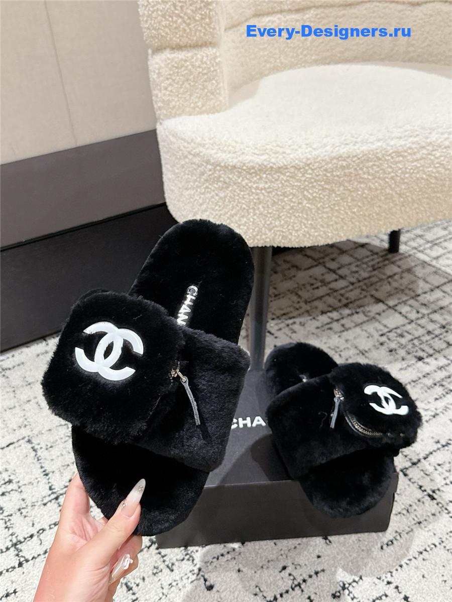 Ch**el black logo cc wool slides