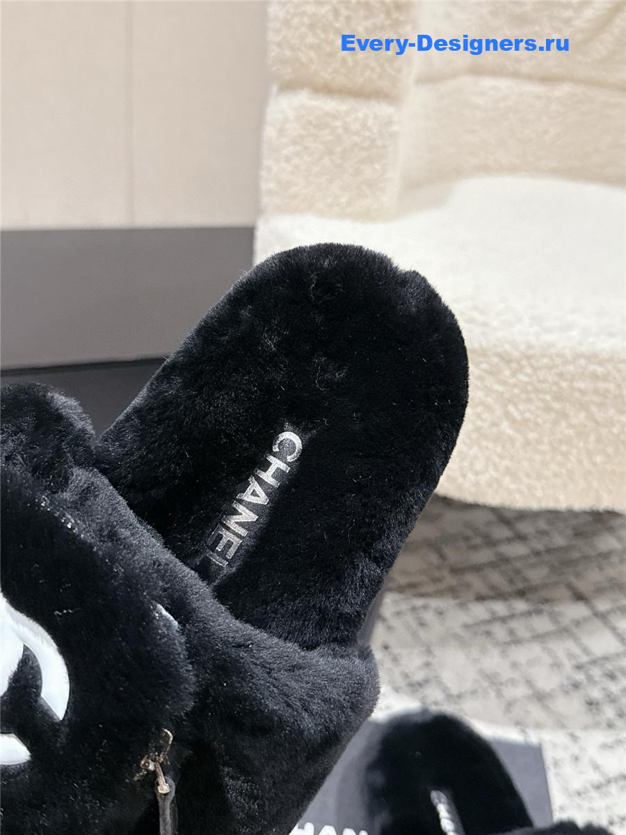 Ch**el black logo cc wool slides