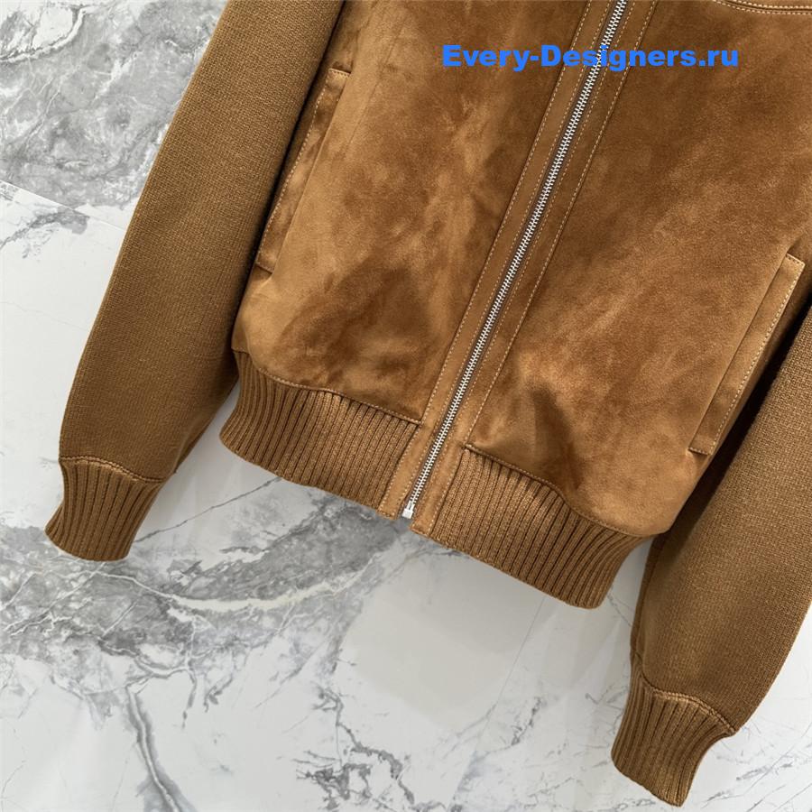 Miu Miu Beige Suede-Insert Ribbed Cardigan