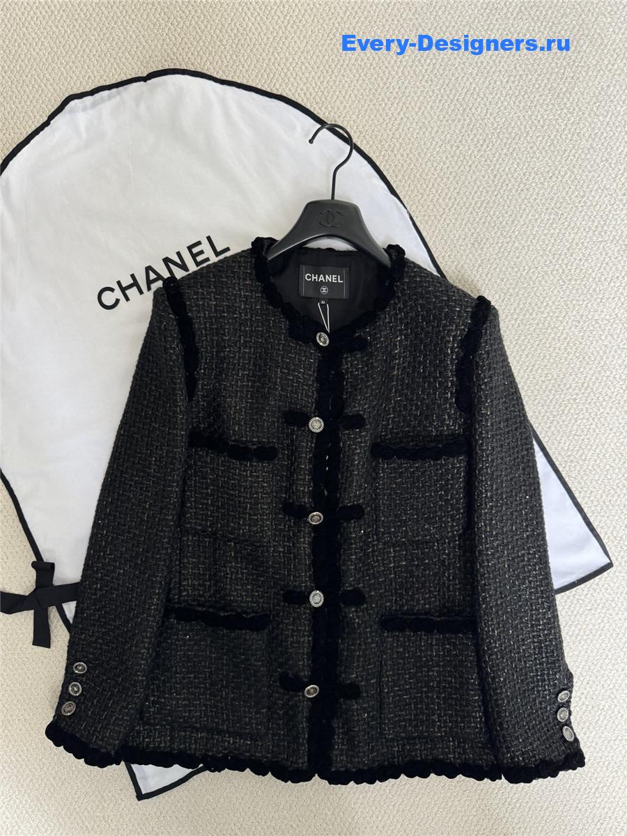 Ch**el black embroidered tweed jacket
