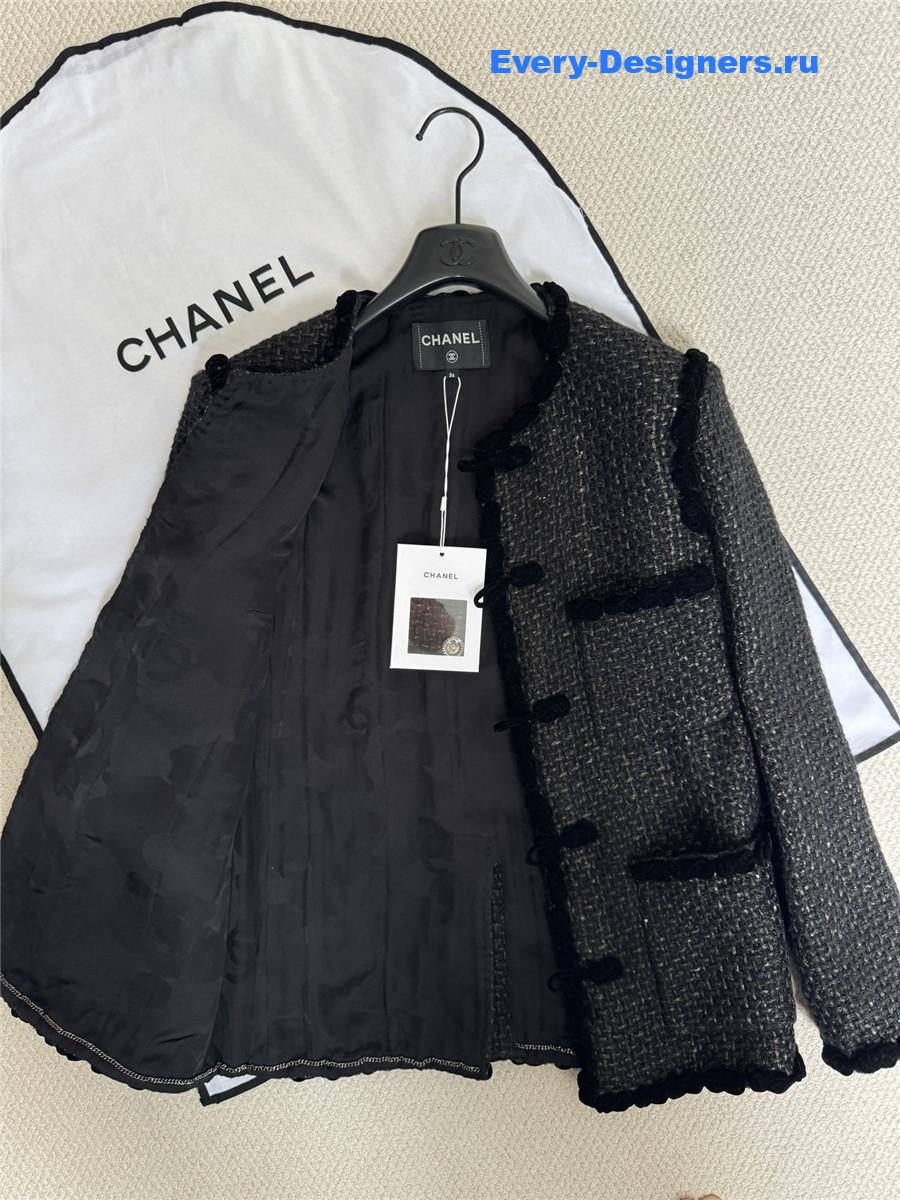 Ch**el black embroidered tweed jacket
