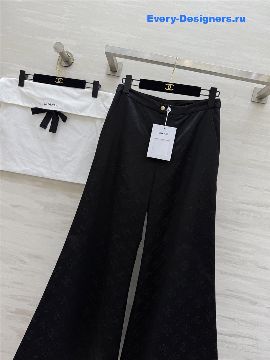 Ch**el black silk jacquard wide-leg pant