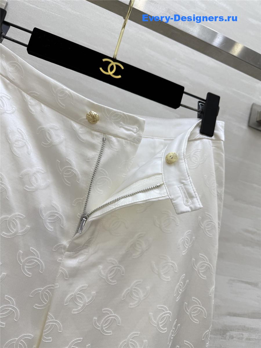 Ch**el white silk jacquard wide-leg pant