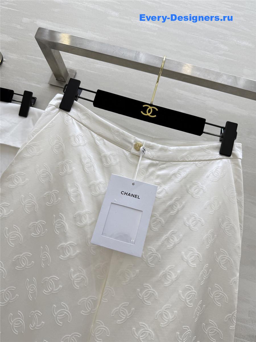 Ch**el white silk jacquard wide-leg pant