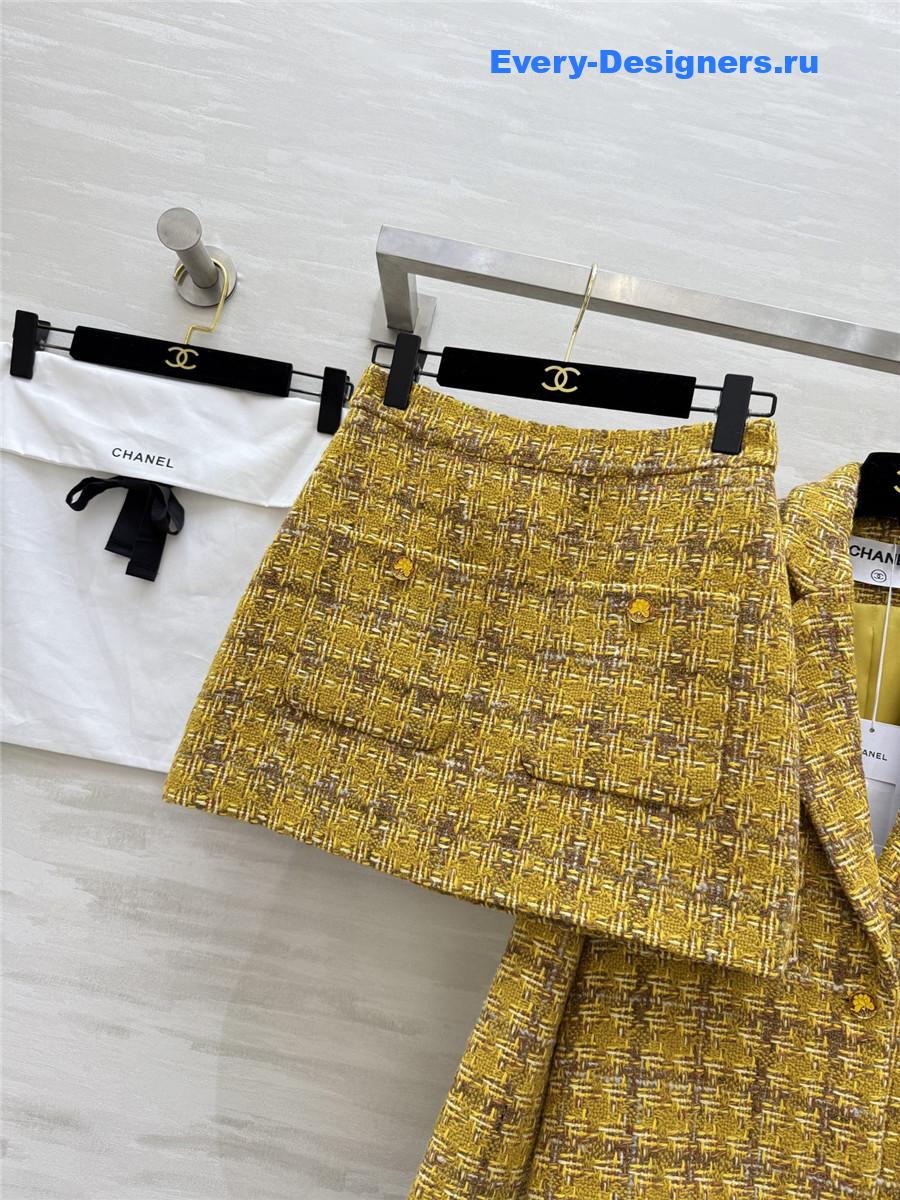 Ch**el yellow tweed detailed dress with blazer sets