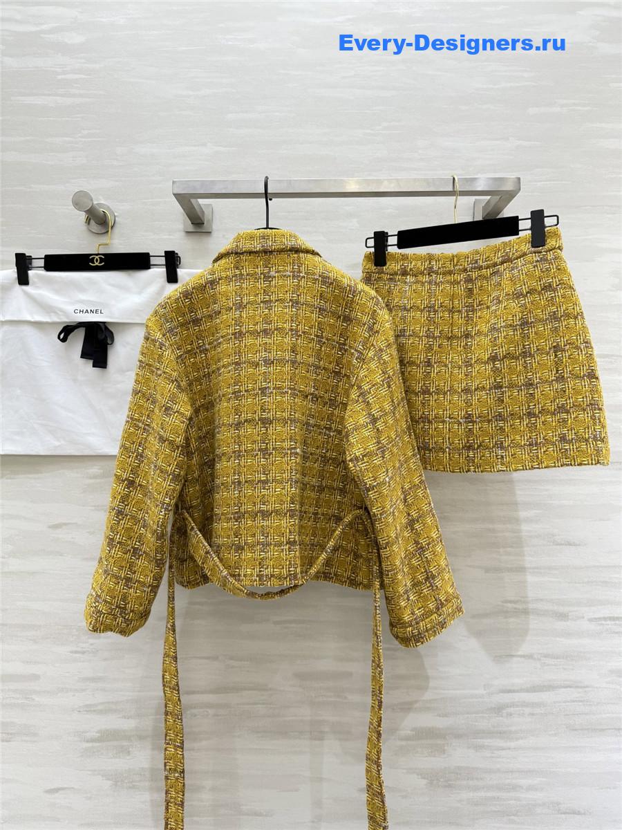 Ch**el yellow tweed detailed dress with blazer sets