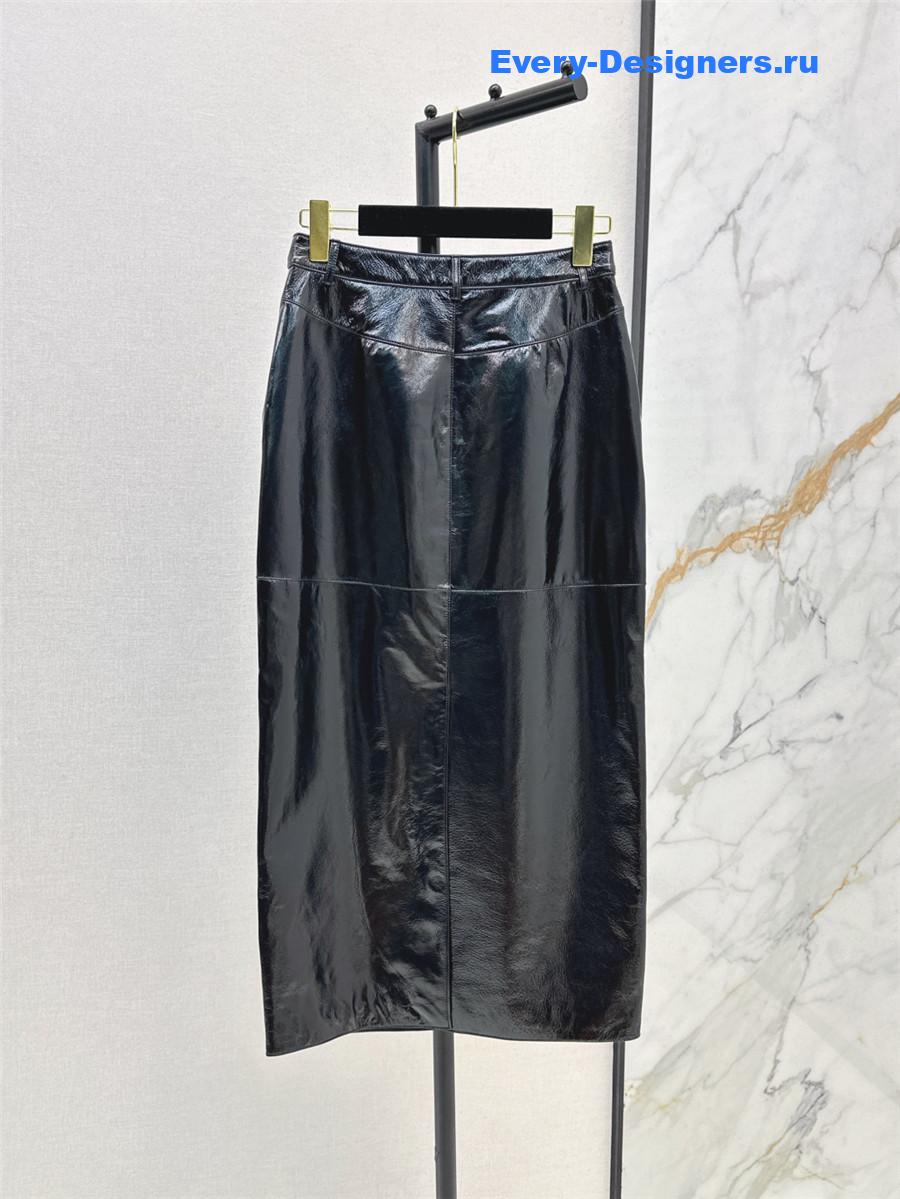 Ch**el black leather knee-length skirt