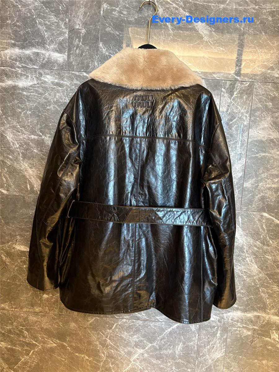 Miu Miu Black Calf Leather Caban Jacket