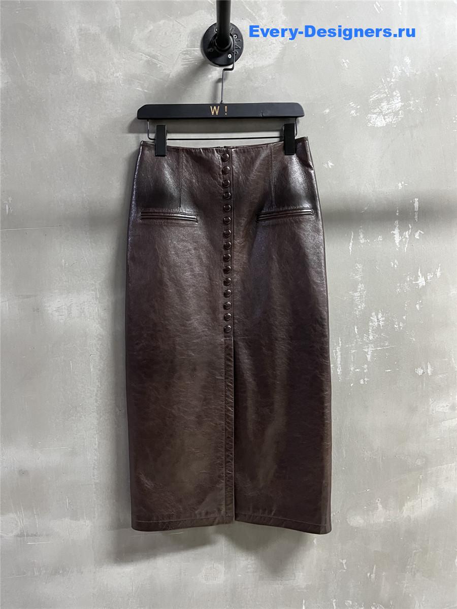 D10r brown leather midi length skirt