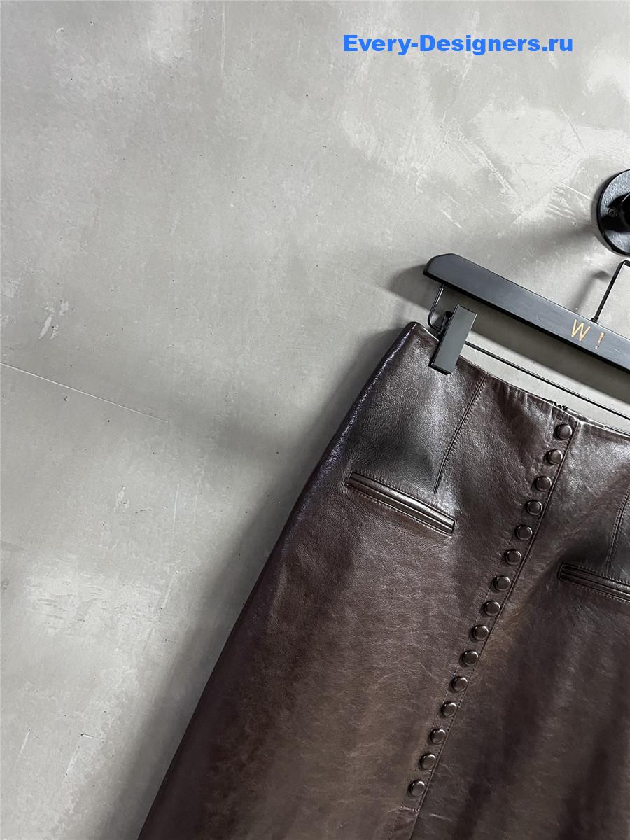 D10r brown leather midi length skirt